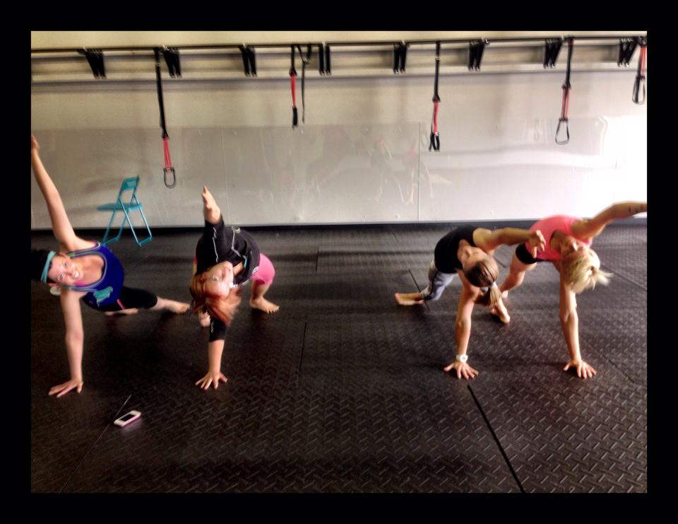 Members of my Team doing a "PiYo flip" at Certification on Sunday (also known as "Wild Thing").